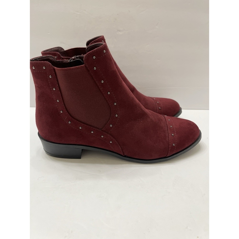 Liz Claiborne Rela Burgundy Ankle Boot Vegan Suede Studs Side Zip Women's 7.5